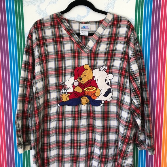 Vintage Other - VINTAGE WINNIE THE POOH plaid flannel sleep shirt